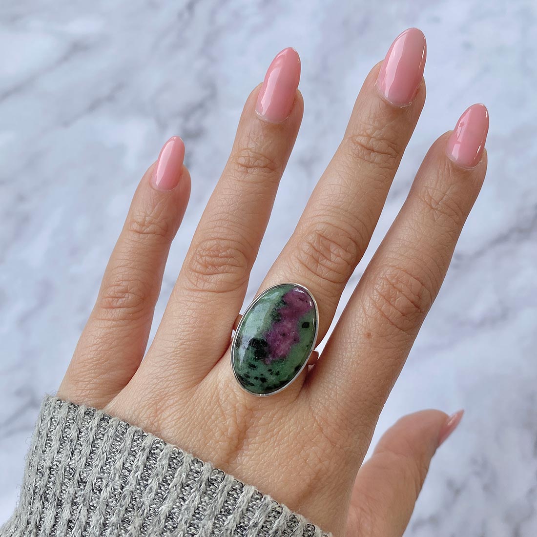 Ruby Zoisite Adjustable Ring-(RZS-R-49)